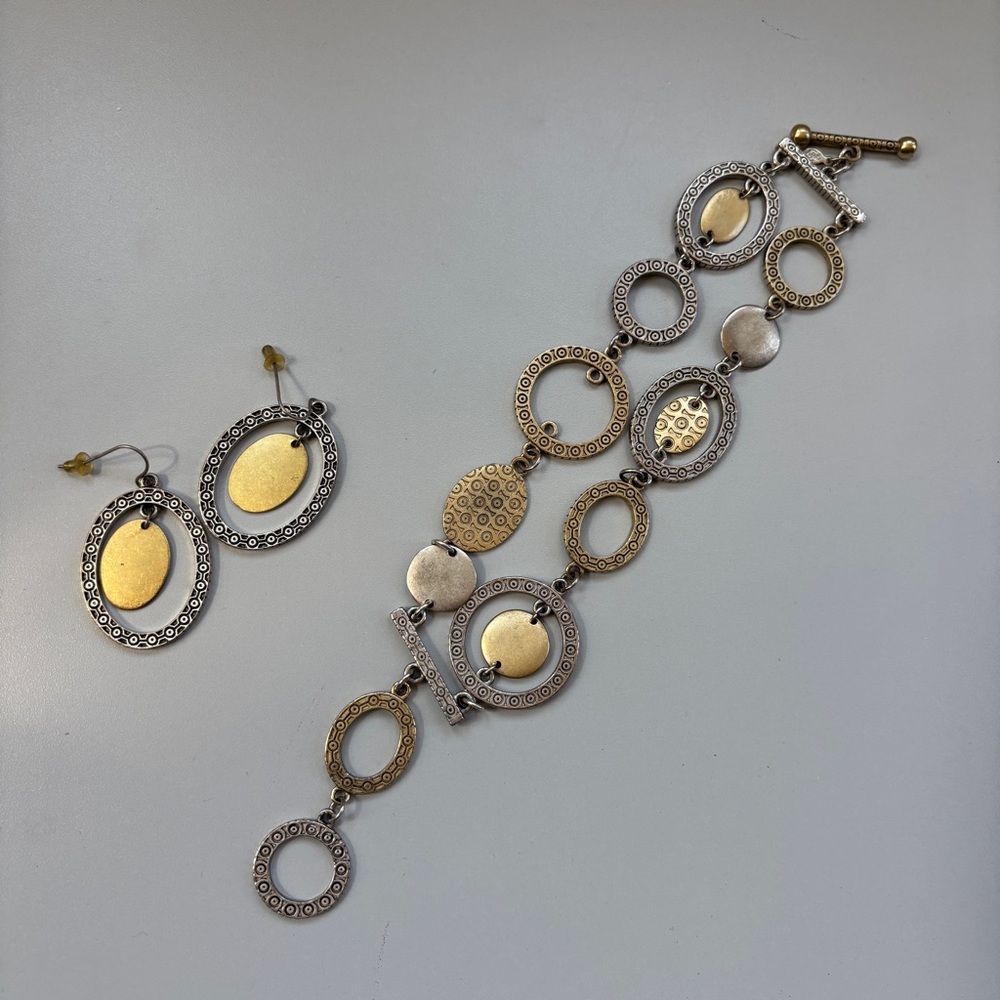 Two-Tone Gold & Silver Open Circle Link Bracelet with Matching Earrings